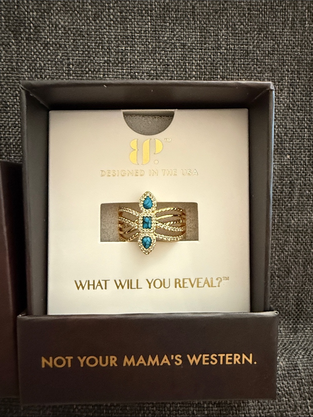 Bomb party Outlaw Gold-Tone Turquoise Stone Multi-Band Ring